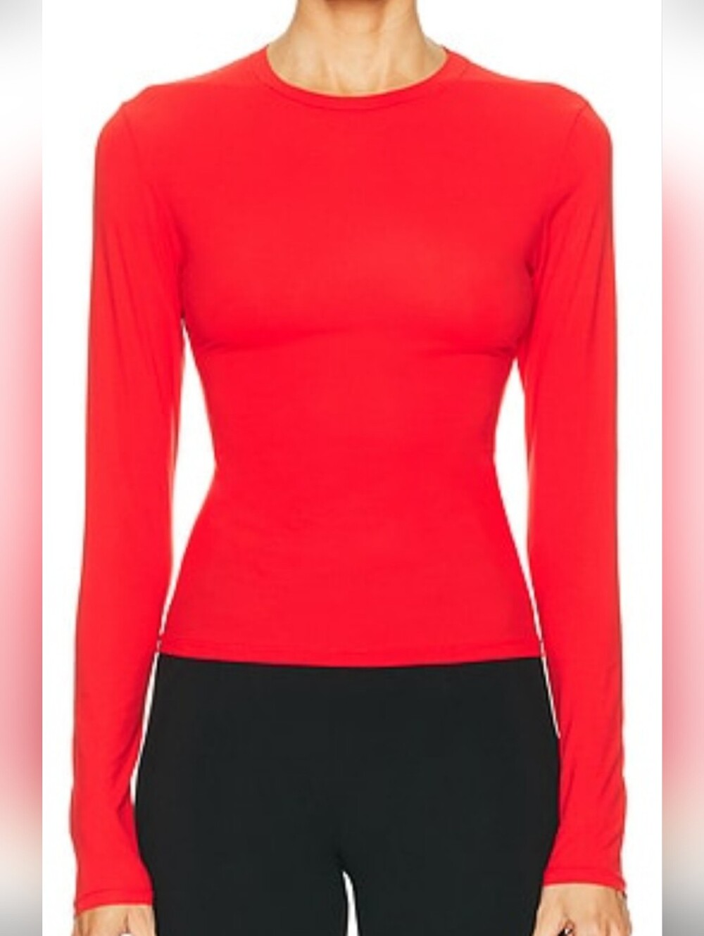 Skims Cotton Blend Women's Classic Long-Sleeve Crewneck Top - Red L